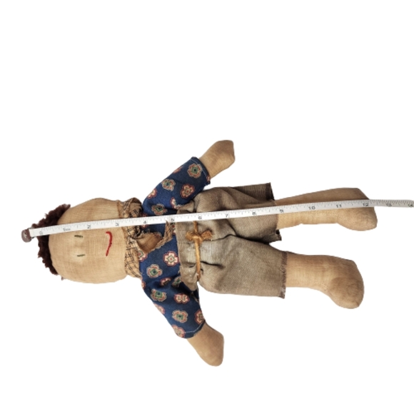 Antique Embroidered Handmade Handstitched Stuffed Handsewn Farmers Boy Doll - Picture 11 of 12